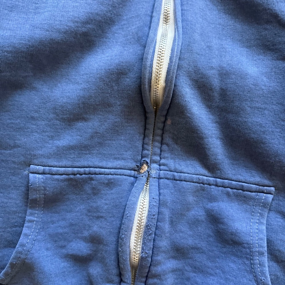 Vintage Distressed Waffle Thermal Lined Blue Full Zip Hoodie Distressed - Picture 9 of 10